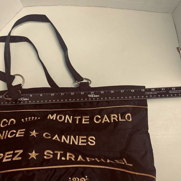 Black & Gold French Cities embroidered Shoulder Bag Carryall Zipper Closure - Picture 4 of 9